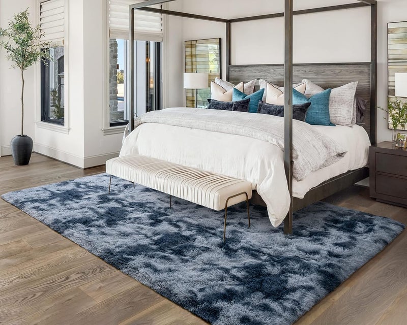 Softlife Area Rug for Living Room, Fluffy Shag Plush 6x9 Blue Rugs for Bedroom Girls Kids, Shaggy Soft Fuzzy Tie Dyed Large Carpet for Dorm Bedside Ultra Cozy Non-Slip Indoor Decor - Image 3